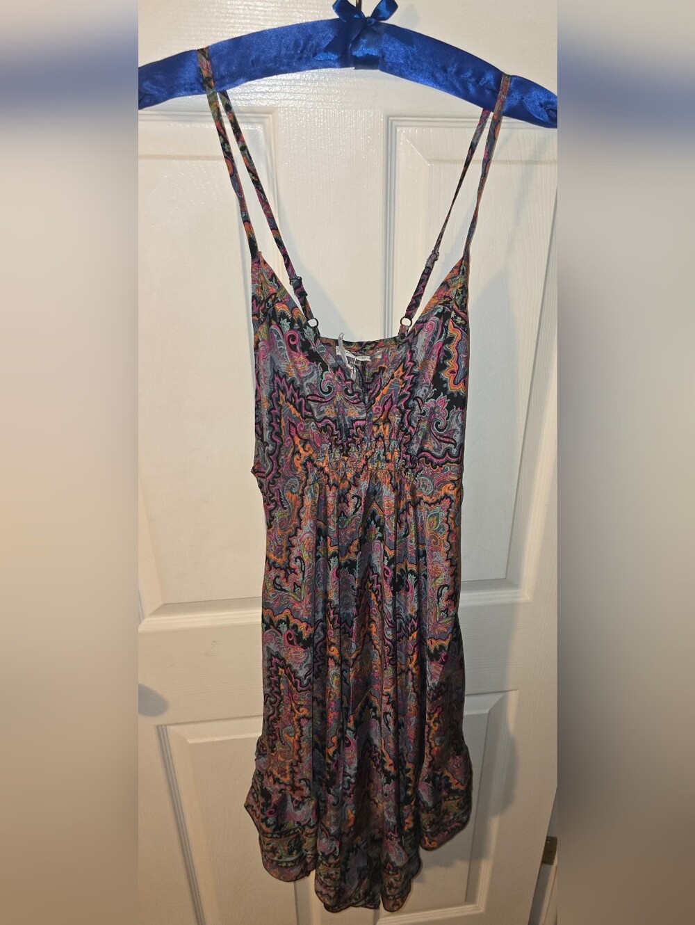 Paisley Print Mini Dress with Adjustable Straps - Blue Multi One Size Fits All